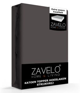 Zavelo Katoen Topper Hoeslaken Strijkvrij Grijs-2-persoons (140x200 cm)