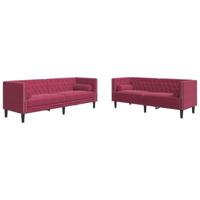 vidaXL 2-delige Loungeset Chesterfield met bolsters fluweel wijnrood, chesterfield bank, bankstel, bank, loungeset, bankenset, loveseat, zitbank