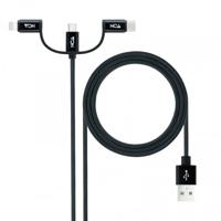 NANOCABLE 10.01.3200 3-in-1 USB-kabel, USB-A-stekker, gegevens op 3 soorten aansluitingen (USB-C, micro-USB en Apple-apparaten), zwart, 1 m
