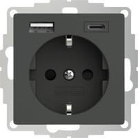 2USB 2U-449542 Geaard stopcontact Met USB-laaduitgang, Kinderbeveiliging, VDE IP20 Antraciet - thumbnail