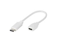 Vivanco Adapter (0,1 m, hoge overdrachtssnelheid/laadstroom, USB type C-stekker naar USB 2.0 Micro B-aansluiting) wit