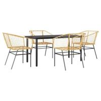 vidaXL 5-delige Tuinset poly rattan glas bruin, buiten eetset, tuinmeubelen, tuin eettafel en stoelen, patio eetkamer set, buiten eettafel en stoelen