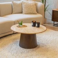 Livingfurn Ronde Salontafel Valentino Mangohout en Travertin, 75cm - Bruin - thumbnail