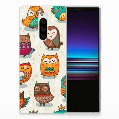 Sony Xperia 1 TPU Hoesje Vrolijke Uilen