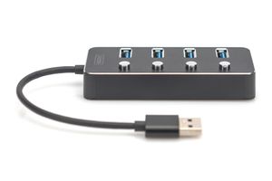 Digitus DA-70247 USB 3.0-hub 4 poorten Draaibaar, Individueel schakelbaar, LED-weergave Donkergrijs