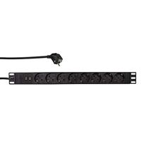 LogiLink Professional PDU8C02-19 inch stekkerdoos met 8x geaarde contactdozen (CEE7/3) in 45° opstelling + 2 USB (type A elk 2,1A), met overbelastingsbeveiliging