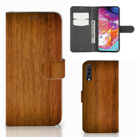 Samsung Galaxy A70 Book Style Case Donker Hout