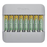 VARTA Acculader, incl. 8x AA 2100mAh, batterijlader voor oplaadbare AA/AAA batterijen, tot 8 batterijen, Eco Charger Pro Multi, enkele bay lading, behuizing van 75% gerecycled materiaal