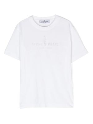 Stone Island Junior T-shirt met Compass-patroon - Wit