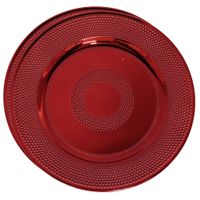 Set van 2x stuks kerstdiner onderborden rond rood glimmend 33 cm - thumbnail