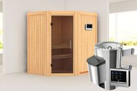 Karibu | Tonja Sauna met Dakkraag | Antracietglas | Kachel 3,6 kW Externe Bediening