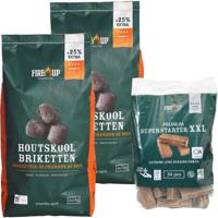 BBQ starterspakket - houtskool briketten 10 kilo - barbecue superstarter aanmaakblokjes 34x