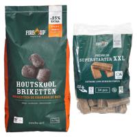 BBQ starterspakket - houtskool briketten 5 kilo - barbecue superstarter aanmaakblokjes 34x