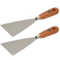 Plamuurmes - 2x - werkbreedte 90 mm - conisch geslepen staal - houten greep