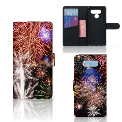 LG Q60 Wallet Case met Pasjes Vuurwerk