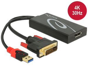 DeLOCK 0.3m, DVI 24+1 + USB-A/Displayport 20p 0,3 m DVI-D + USB HDMI Zwart