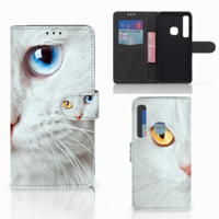 Samsung Galaxy A9 2018 Telefoonhoesje met Pasjes Witte Kat
