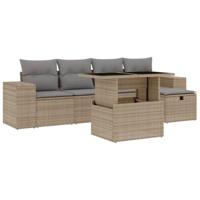 vidaXL 6-delige Loungeset met kussens poly rattan beige
