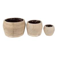 Clayre & Eef Bloempot Set van 3 Ø 24 Ø 18 Ø 12 cm Bruin Hout Rond