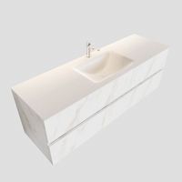 Badkamermeubel BWS Valencia Carrara Mat 150 cm Solid Surface Wastafel (1 kraangat, 2 lades)