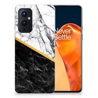 OnePlus 9 TPU Siliconen Hoesje Marmer Wit Zwart - Origineel Cadeau Man - thumbnail