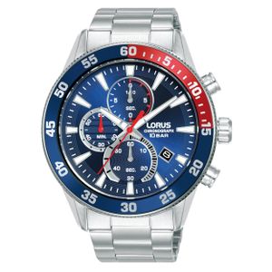 Lorus RM325JX9 Horloge staal Chrono zilverkleurig-zwart-rood 45 mm