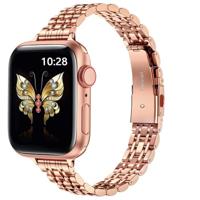 By Qubix - Stalen slim fit band - Rosé goud - Compatible met Apple watch 38mm / 40mm / 41mm / 42mm - Compatible Apple watch bandjes