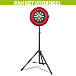 Lena Professional Dartbord + Lena Dartbordverlichting Deluxe Rood + Dartstandaard