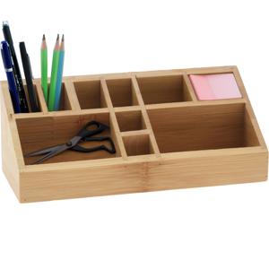 Pennenbak bureau organizer - bamboe hout - 23 x 9 x 9 cm - 10-vaks