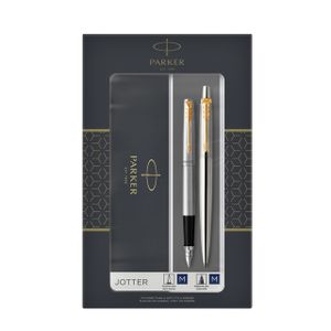 Balpen en vulpen Parker Jotter stainless steel GT medium