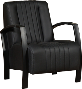 Zwarte leren industriële stalen fauteuil Glamour - Rancho Leer Nero (zwart leer)