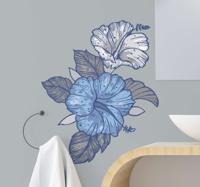 Bloemen stickers Grote blauwe en witte bloemen - thumbnail