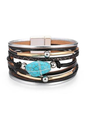 Boho Etnisch Leer En Turkoois Armband