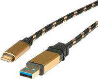 ROLINE USB 0.5m USB-kabel USB 3.2 Gen 2 (3.1 Gen 2) 0,5 m USB A USB C Zwart, Goud