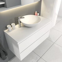 SaniGoods Sally badkamermeubel 100cm wit glans met Solid Surface waskom rond - thumbnail