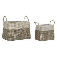 Home ESPRIT Cupset, wit, zwart, natuur, zeegras, boho, 44 x 25 x 38 cm, 2 stuks
