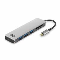 ACT USB C Hub 6 in 1, 3-poorts USB 3.0, USB Type C 55W PD-voeding, SD/TF-kaartlezer, met Premium Aluminium Behuizing - AC7050