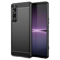 Sony Xperia 1 V Geborsteld TPU Hoesje - Koolstofvezel - Zwart