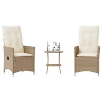 3-delige Bistroset met kussens poly rattan beige