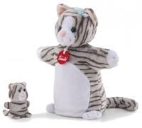 Trudi hand  en vingerpop poes grijs 23 cm