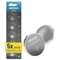 ABSINA CR1220 Knoopcel 3 V lithium 5 stuks - batterij CR 1220 lekvrij en lange houdbaarheid - CR 1220 3 volt voor autosleutel, horloge UVM - CR 1220 batterijen, CR 1220 lithium batterijen
