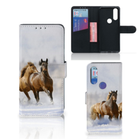 Motorola One Macro Telefoonhoesje met Pasjes Paarden