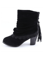 Vintage Lace Flanging Casual Fringed Short Ankle Ankle Boots