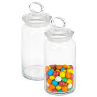 Snoeppot/voorraadpot met luchtdichte sierlijke deksel - 2x - voedsel - glas - 860 ml - D10 x H19 cm - thumbnail