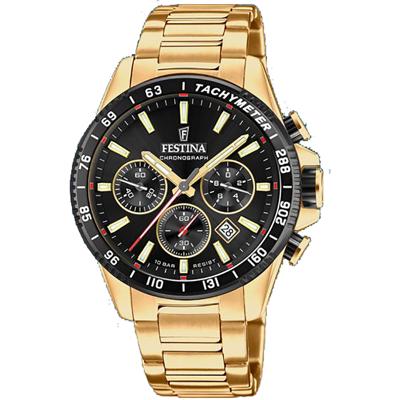Festina F20634/5 Horloge Cab Chrono staal goudkleurig-zwart 45 mm Festina F20634/5 Horloge Cab Chrono staal goudkleurig-zwart 45 mm