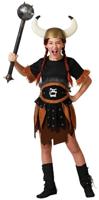 Atosa Vikingkostuum voor meisjes, korte jurk met schouderhaar en leren riem, perfect voor carnaval en themafeesten, 7-9 jaar