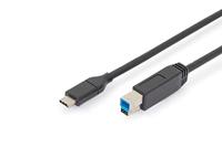 DIGITUS USB 3.0 aansluitkabel - 1,8 m - verbindingskabel van USB Type-C naar USB type B- Super-Speed 5 GBit/s - zwart