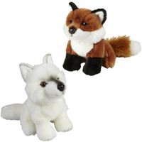 Knuffeldieren set vos en wolf pluche knuffels 18 cm - thumbnail