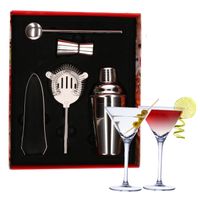 Cocktailshaker set RVS 5-delig inclusief 4x cocktail/martini glazen 220 ml - thumbnail