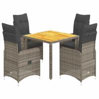 vidaXL 5-delige Bistroset met kussens poly rattan grijs